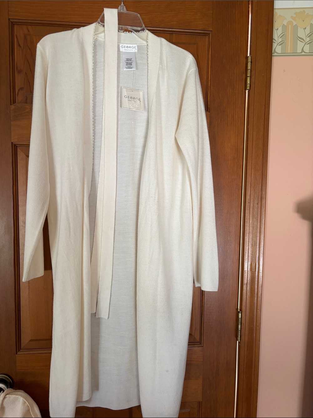 New! George Cream Long Open Front Cardigan/Robe with Tie